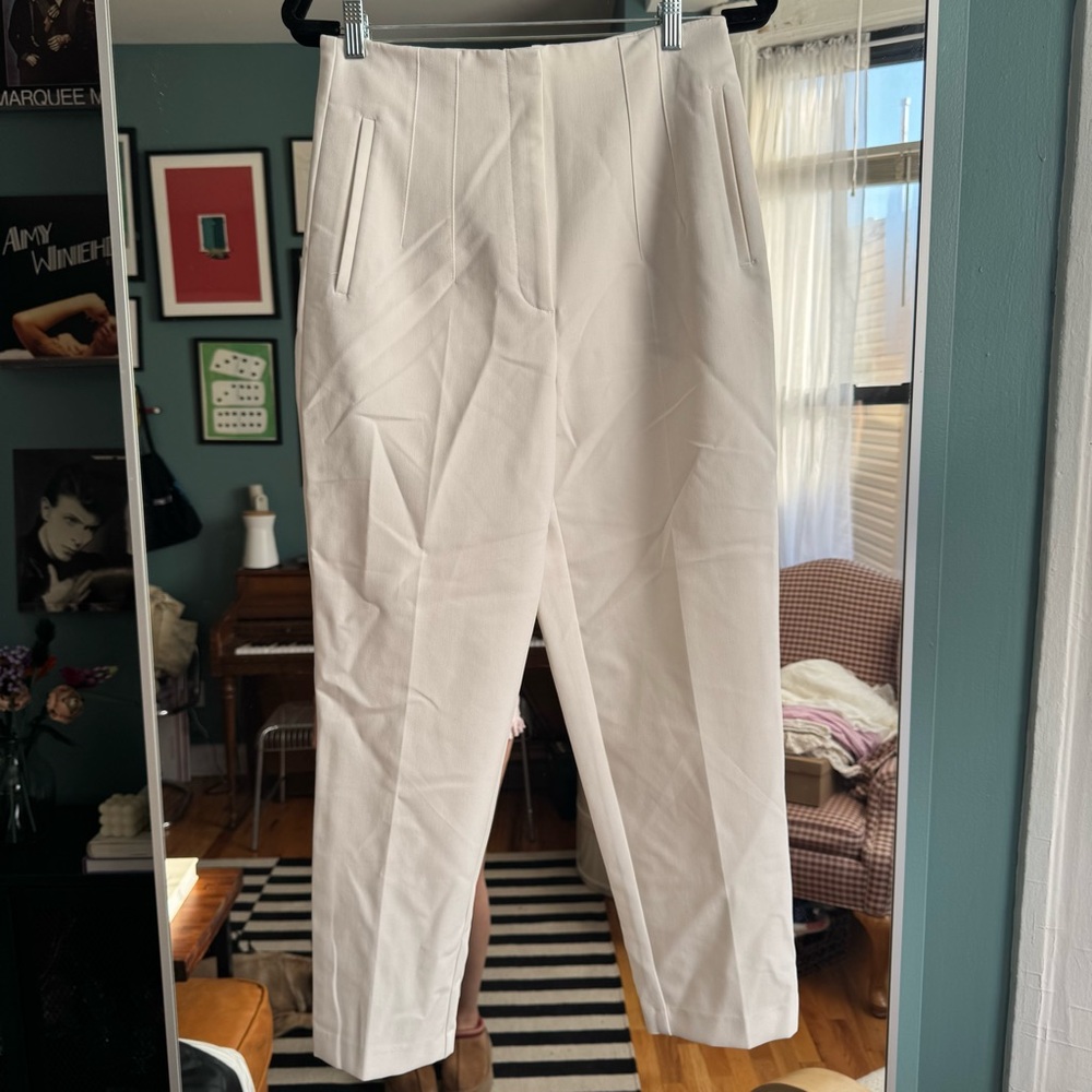 Zara White High-Waisted Trousers